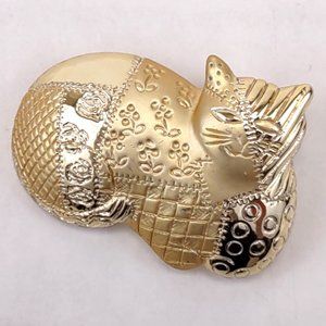 Vintage AJC Signed Gold Cat Brooch